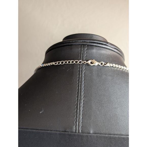 Rhinestone AB Crystal Fringe Dangle Silver Tone 17"-18" Necklace - Picture 10 of 10